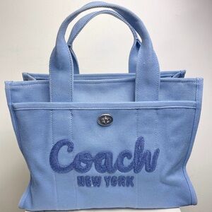 Coach Light Blue Canvas Tote with Navy Script